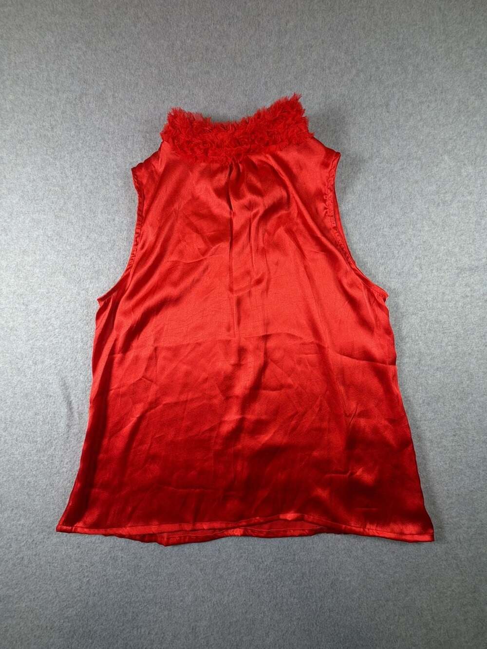 Wishing Waves Red Satin Sleeveless Ruffle Neck Tank Top